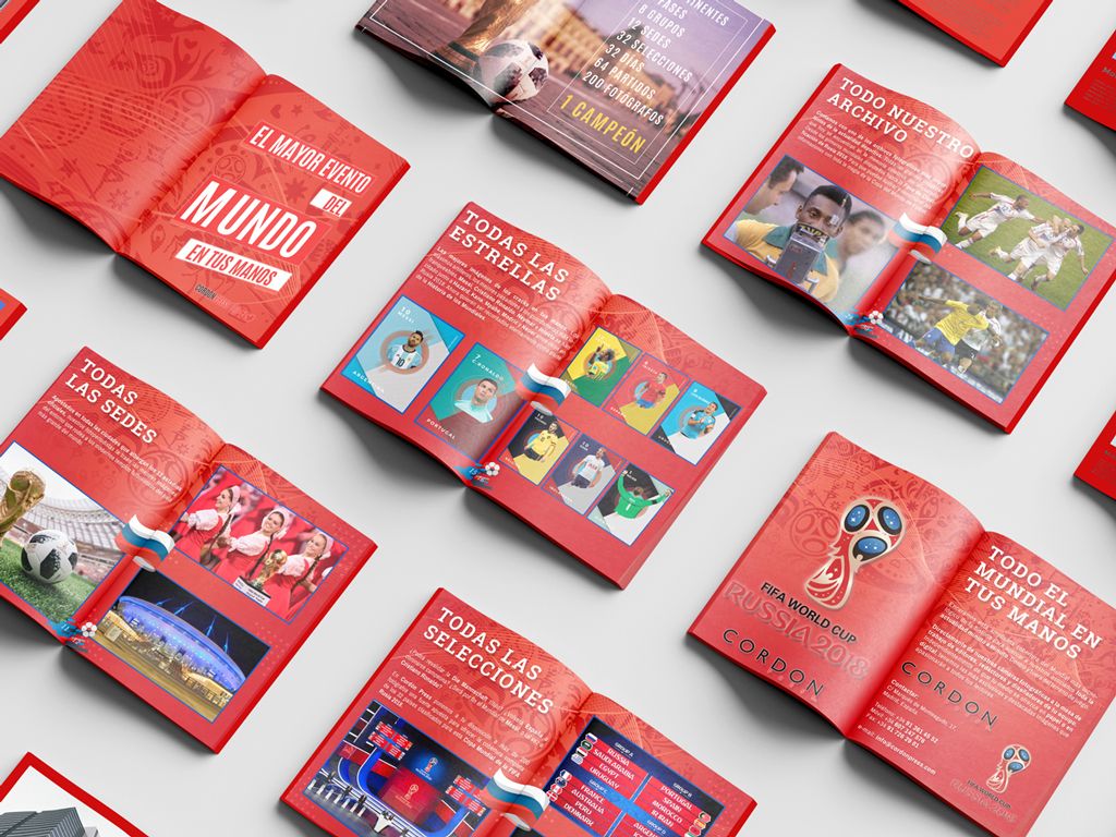 Diseño gráfico de dossier de ventas de fotografías y vídeos del Mundial de Rusia 2018 a distintos periódicos, revistas y medios especializados.